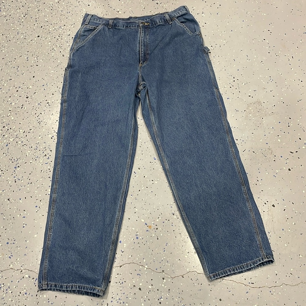 Carhartt Carpenter Jeans Mens Size 42x36 Blue Loose Original Fit Pockets B13-DPS